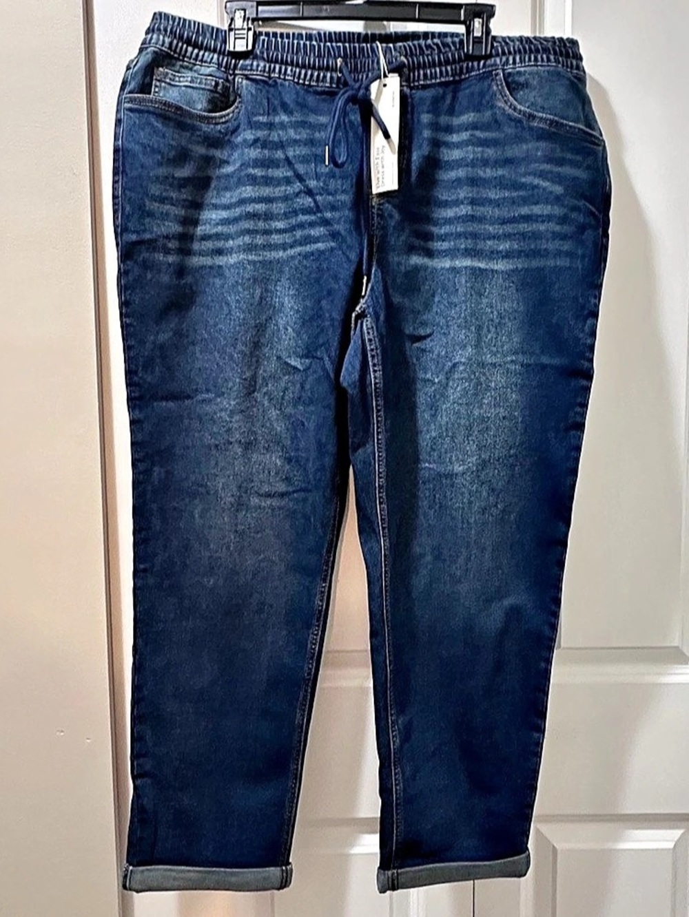 Bloomchic Plus Size 2XL Pull-On Drawstring Folded Hem Boyfriend Jeans Blue us20